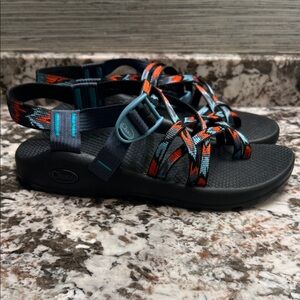 Chaco Women's Sandals - Black with Orange and Blue Straps